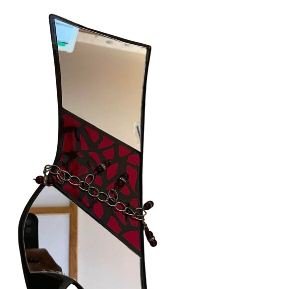 High Heel BootShaped Decorative Wall Mirror With Red Mosaic 18" x 5" Chain Detai - Picture 4 of 12